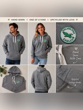 Handmade One-of-a-Kind Upcycled Football (Philly) Hoodie | Unisex Size L
